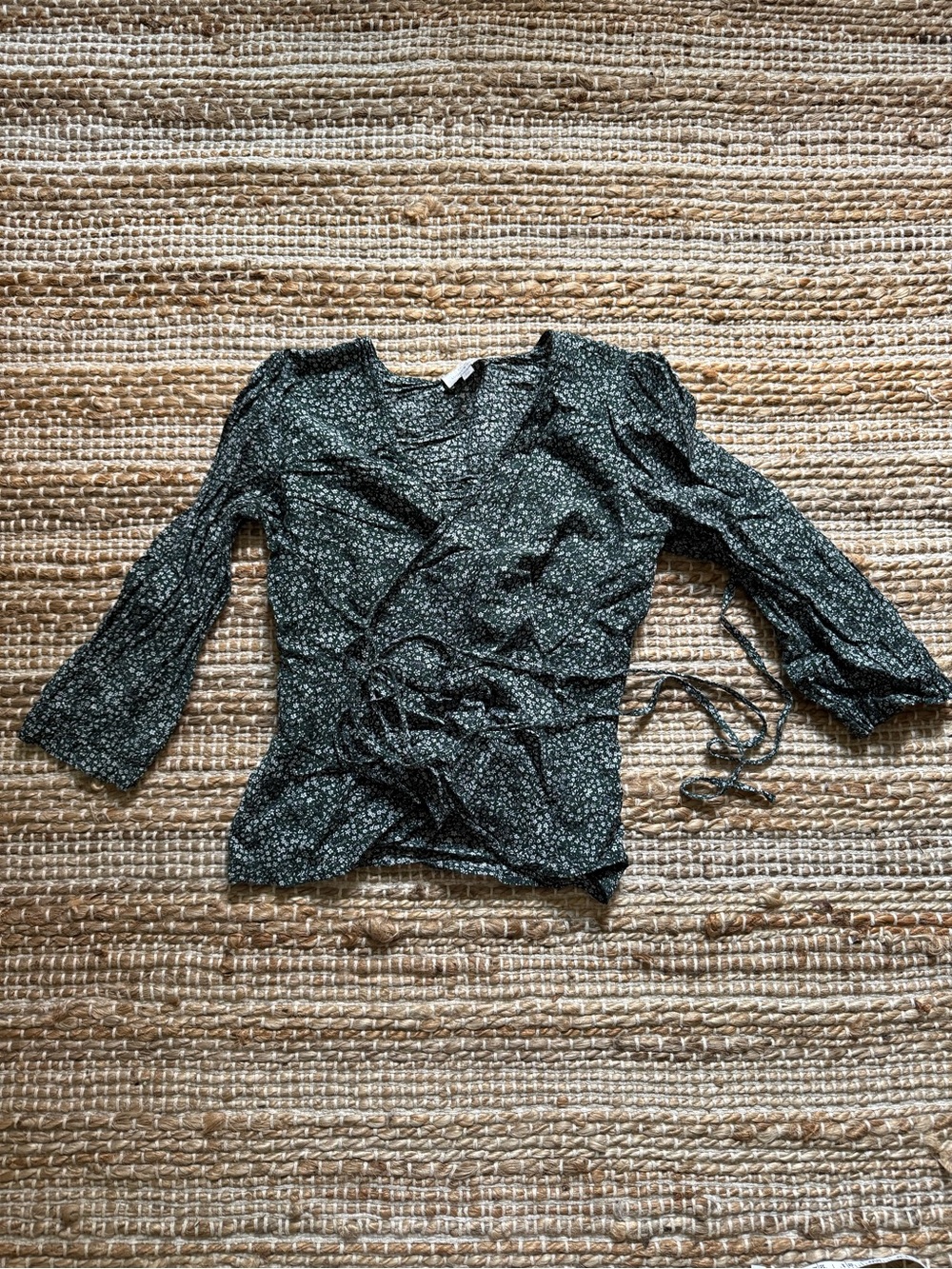 Lucky Brand Black Floral Wrap Blouse with Tie